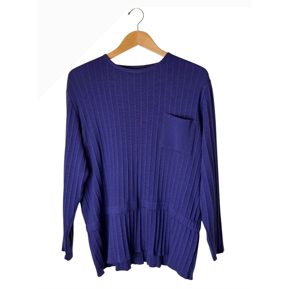 Bitte Kai Rand Rib Knit Sweater Women Medium Purple Lambswool Silk Peplum Hem - Picture 2 of 9